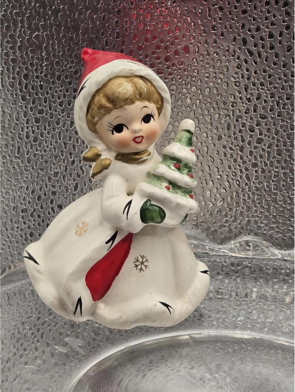 Vintage Napcoware Japan X-8387 Christmas Girl w Christmas tree